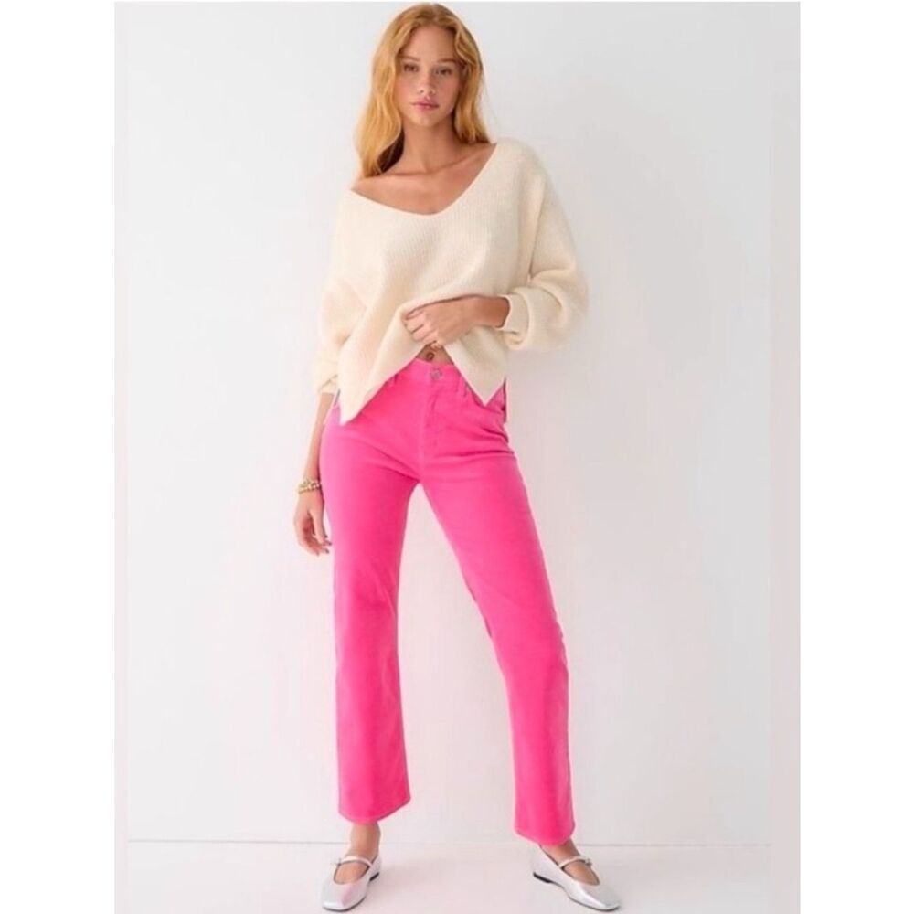 J.Crew High Rise Slim Demi Boot Corduroy Pants Vivid Pink Womens 27